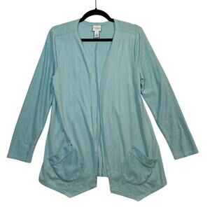 Chico’s Weekends Blue Lightweight Open Front Cardigan Sweater Size Medium
